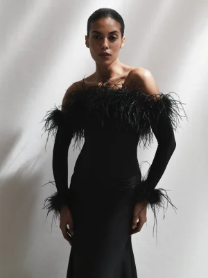 Corset with textured feather black 1
