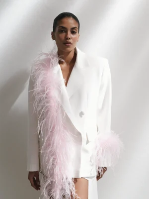 Oversized blazer with feather detailing pink 1
