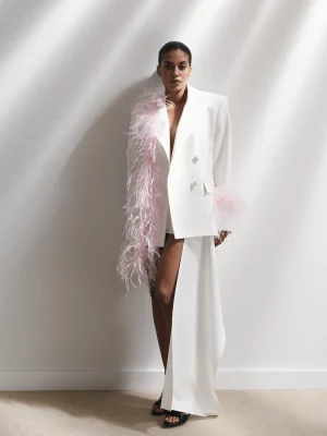 Oversized blazer with feather detailing pink 2