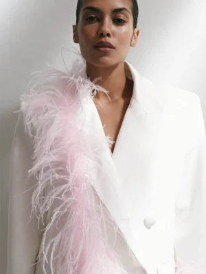 Oversized blazer with feather detailing pink 3