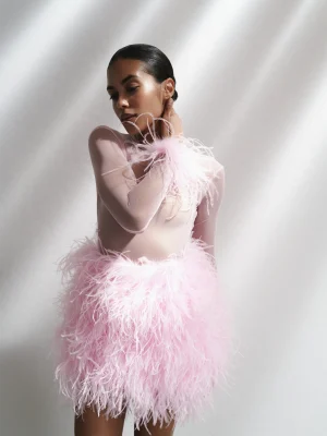 statement feather skirt pink 2